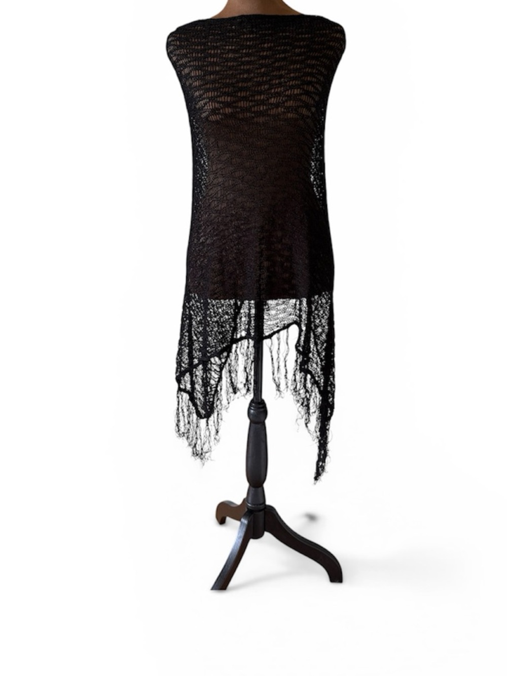 Vintage Bebe Black Tassel Knit Fringe Scarf Shawl Skirt